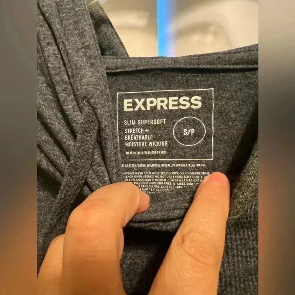 Express Lightweight Cotton Gray Pullover Hoodie Size Small in great condition - Picture 5 of 7